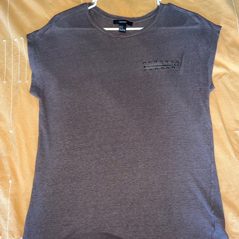 Brown forever 21 top with zipper fo-pocket size medium